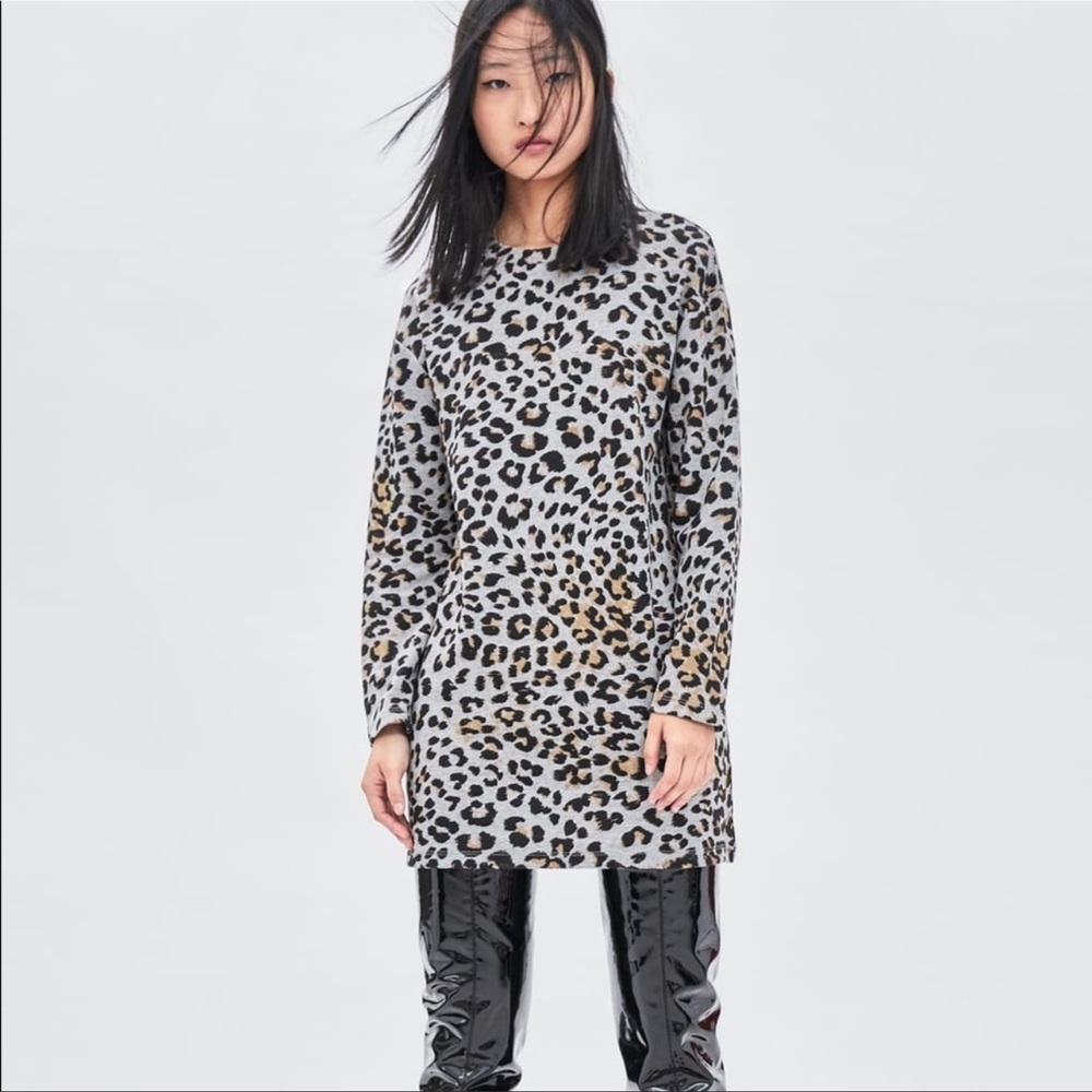 Zara Gray Leopard Mini Dress/Tunic - Picture 1 of 7